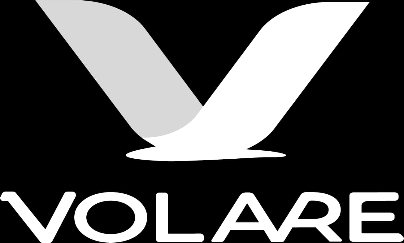 Volare logo and wordmark on a black background