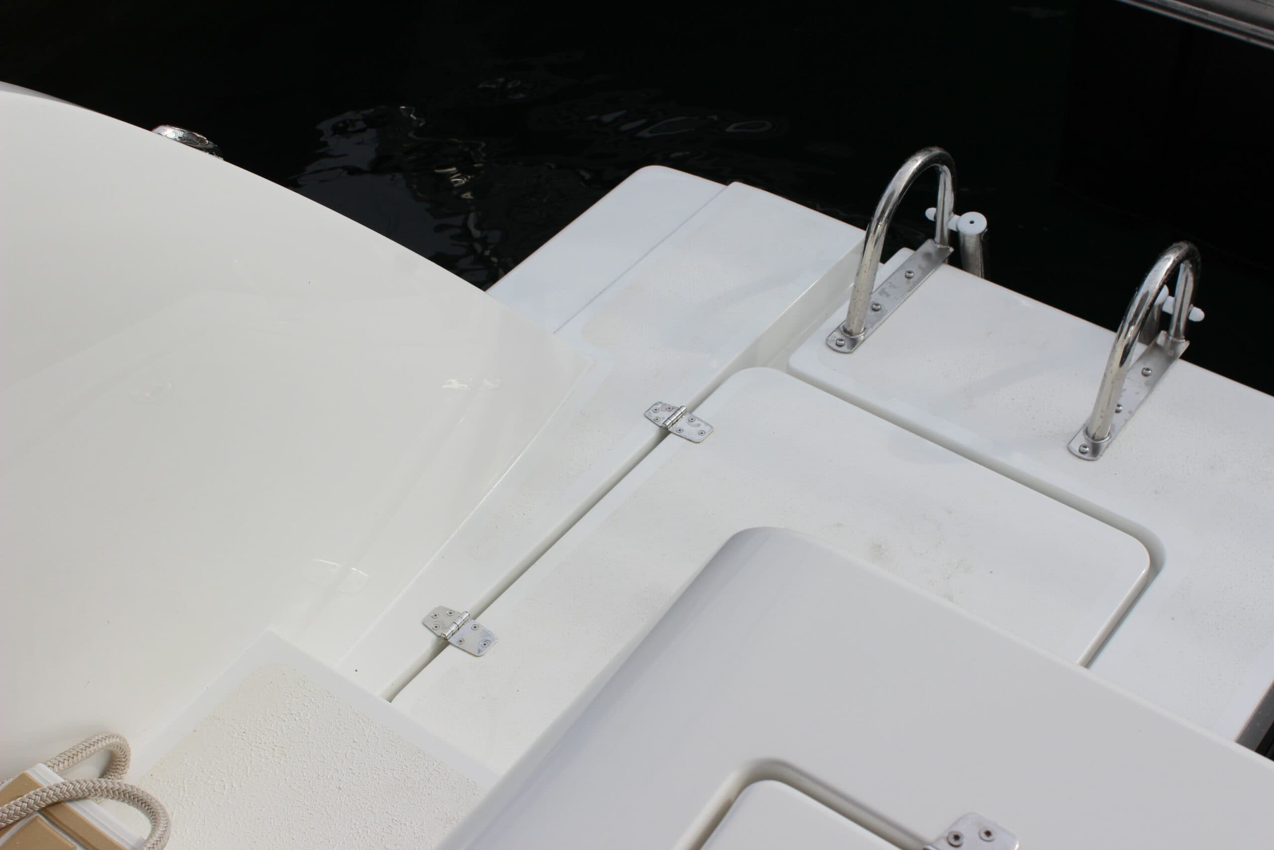 Millikan M10 aft deck with swim ladder and hatch, viewed from above.