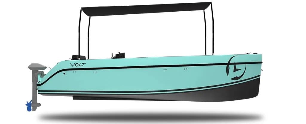 Vision Marine V30 shown in side profile, with the hull, T-top, and stern-mounted motor visible.