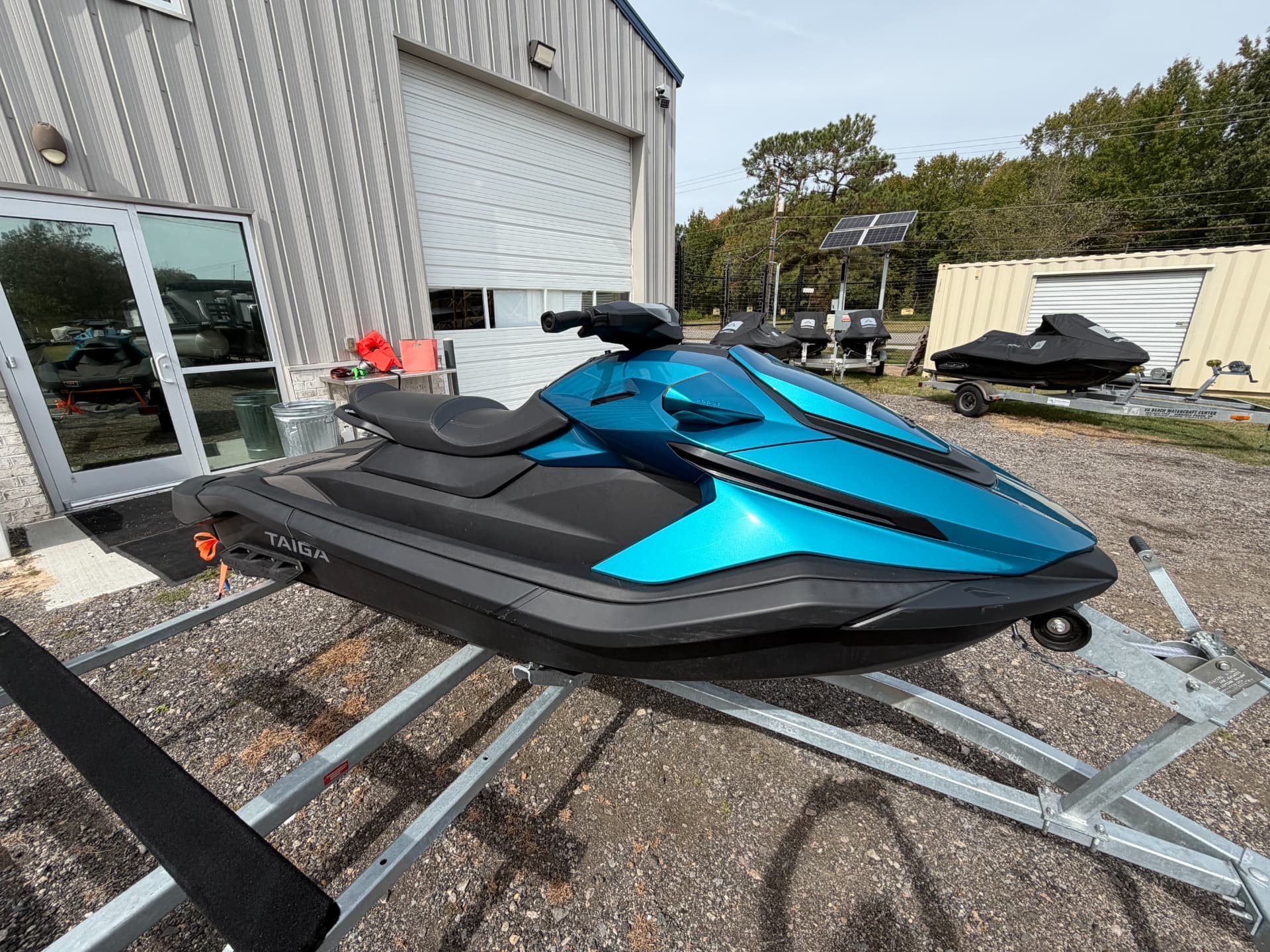 Taiga Orca WX3 personal watercraft on a trailer, viewed from the front-left side.