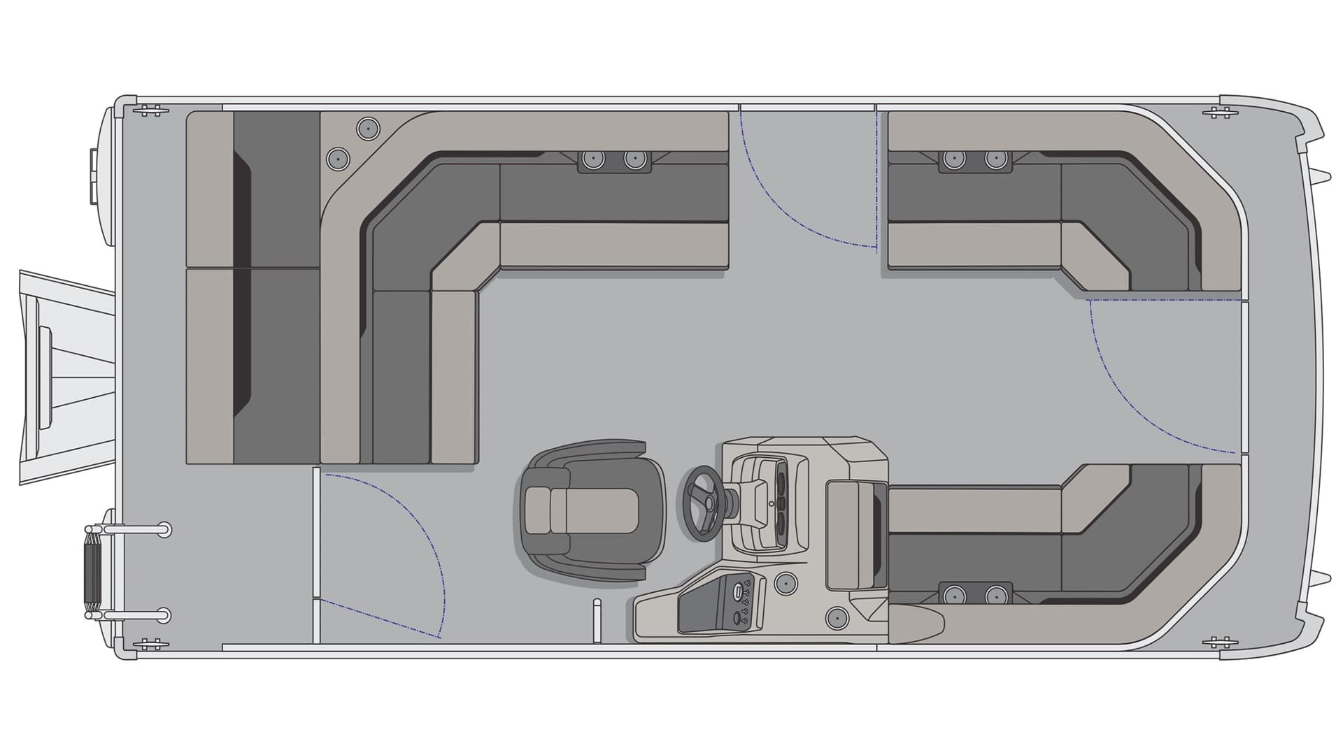 Top-down layout of a Princecraft Vectra 19 L showing the bow seating, cockpit, helm, aft seating, and swim platform.
