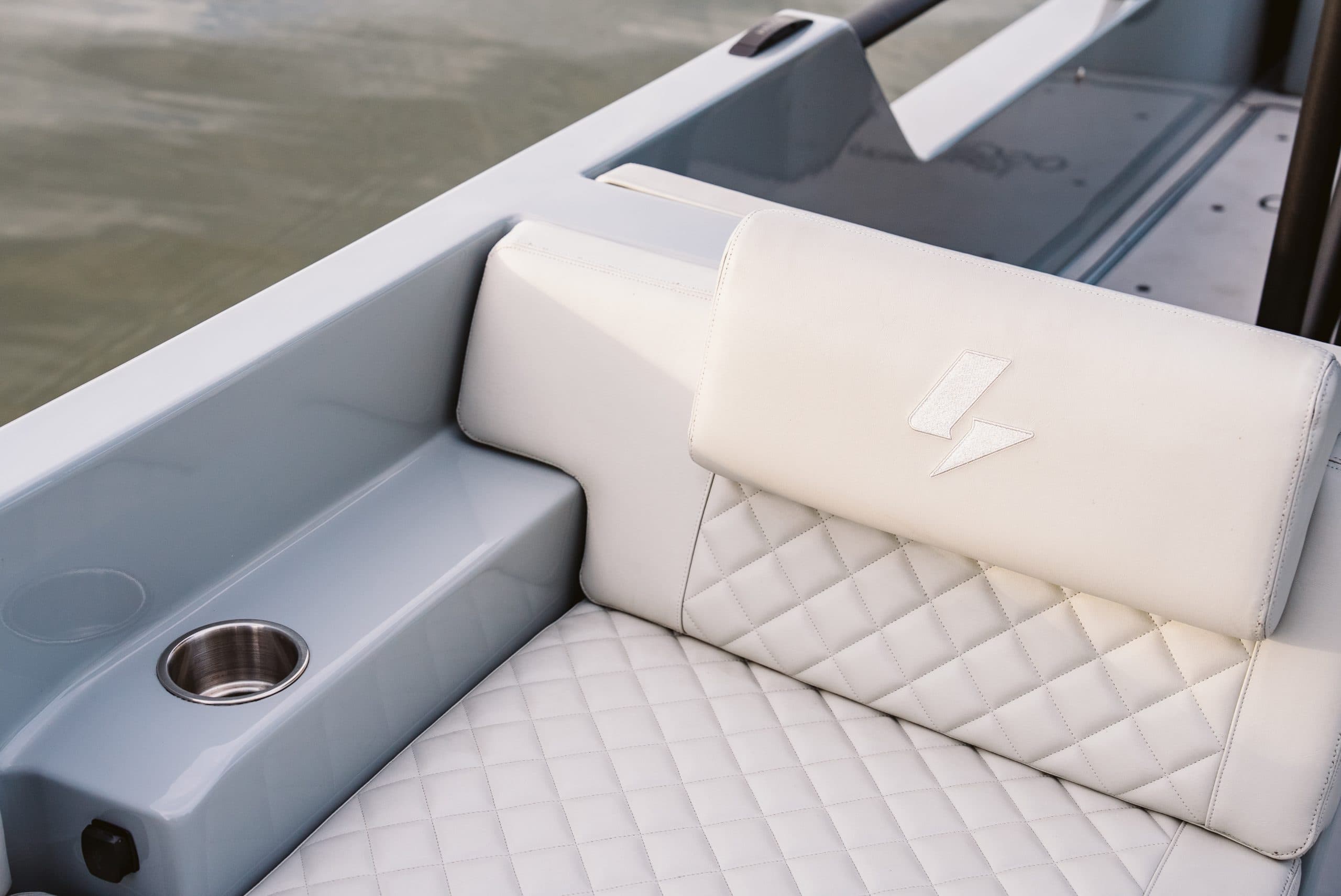 Halevai model2050 rear seating area viewed from above, showing quilted upholstery and a side cup holder