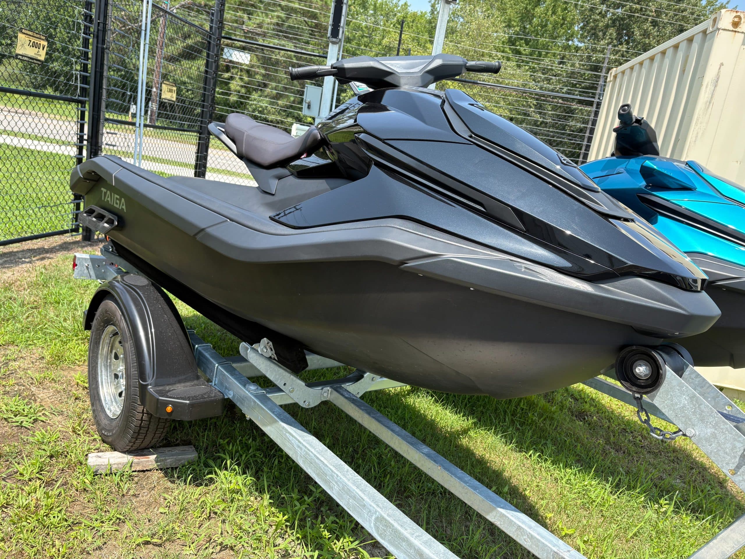 Taiga Orca P2 personal watercraft on a trailer, viewed from the front-left side.