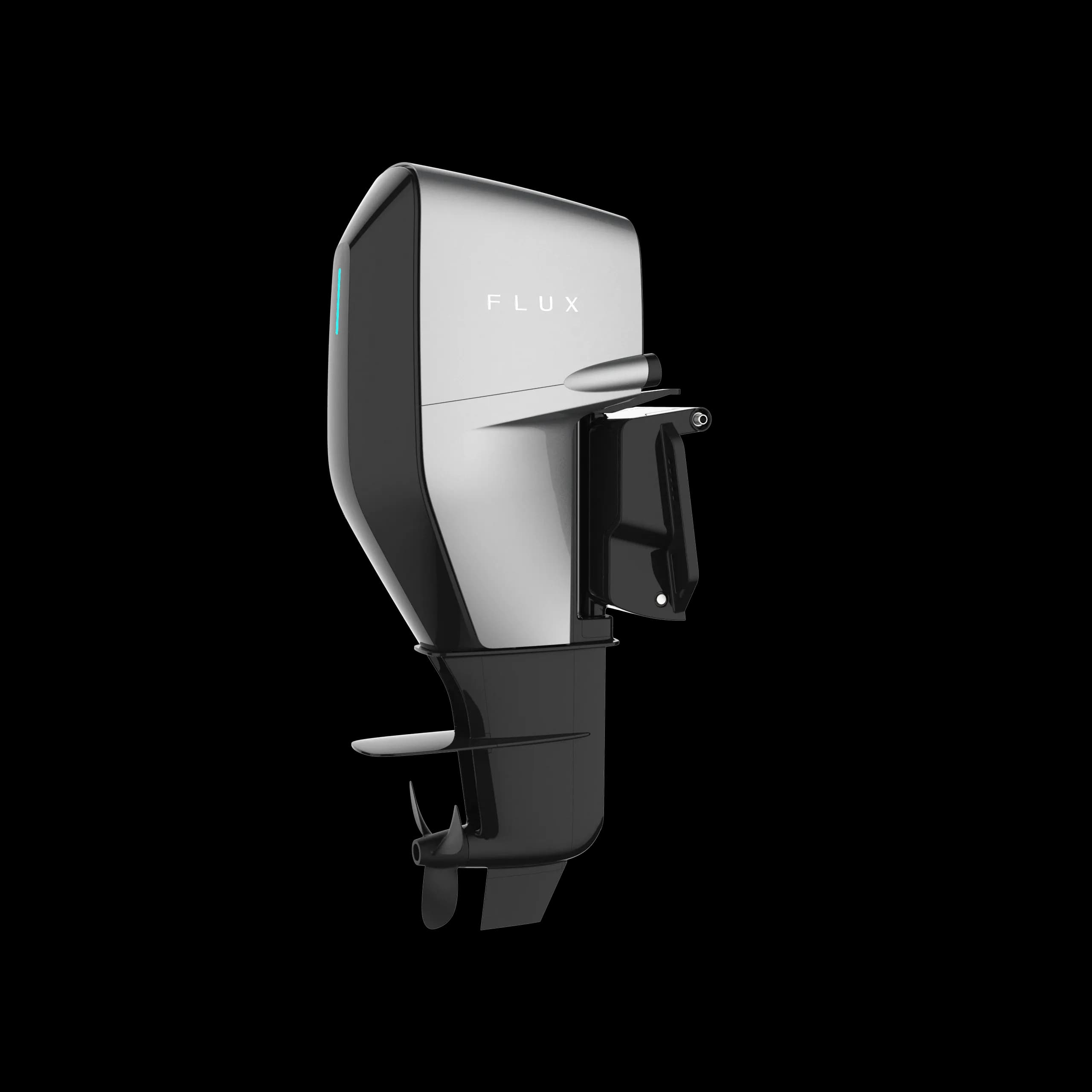 Flux electric outboard motor shown in side view, filed with the Highfield Sport 660 listing