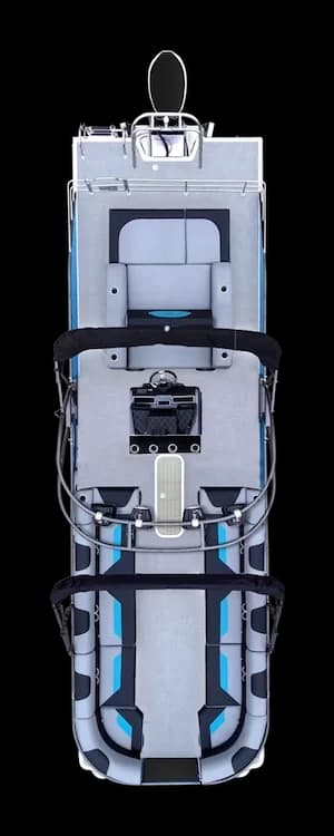 Top-down view of the Vision Marine V30, showing the full boat layout from bow to stern.