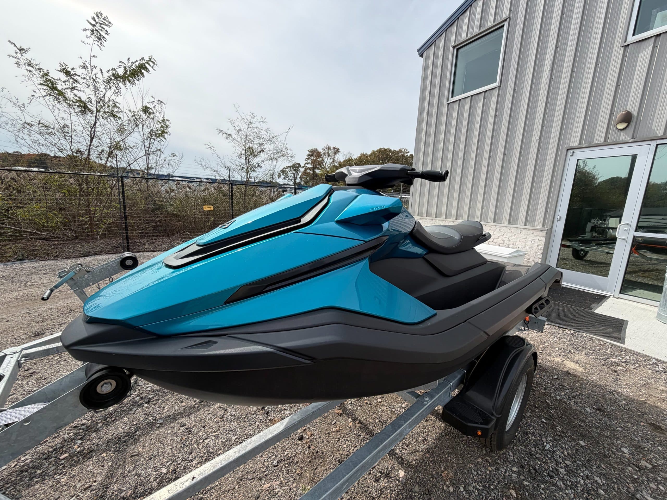 Taiga Orca WX3 personal watercraft on a trailer, shown from the front-left side.